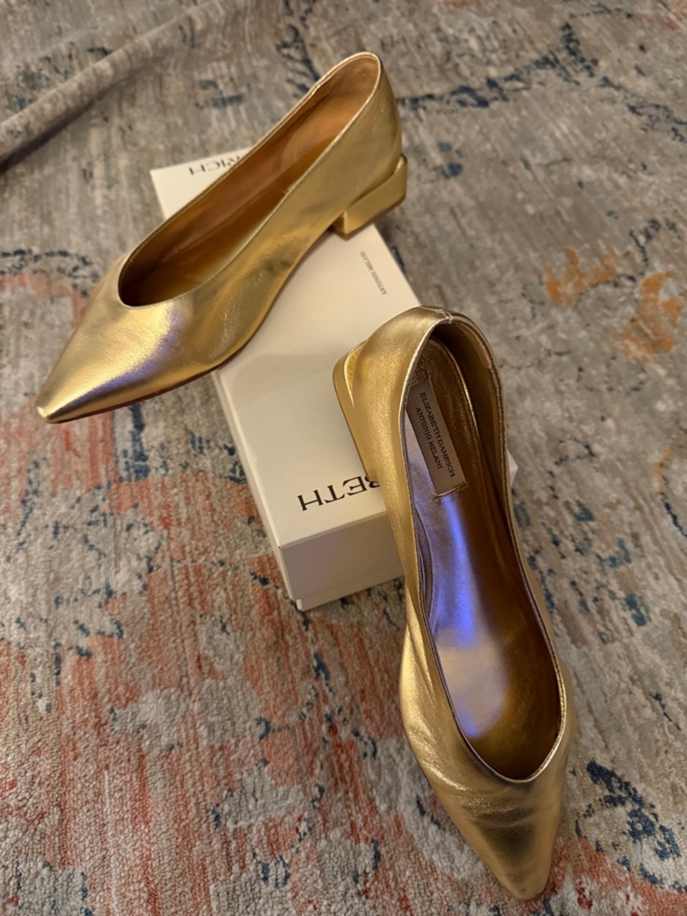 ANTONIO MELANI x Elizabeth Damrich Metallic Gold Pointed Toe Low Heel Flats